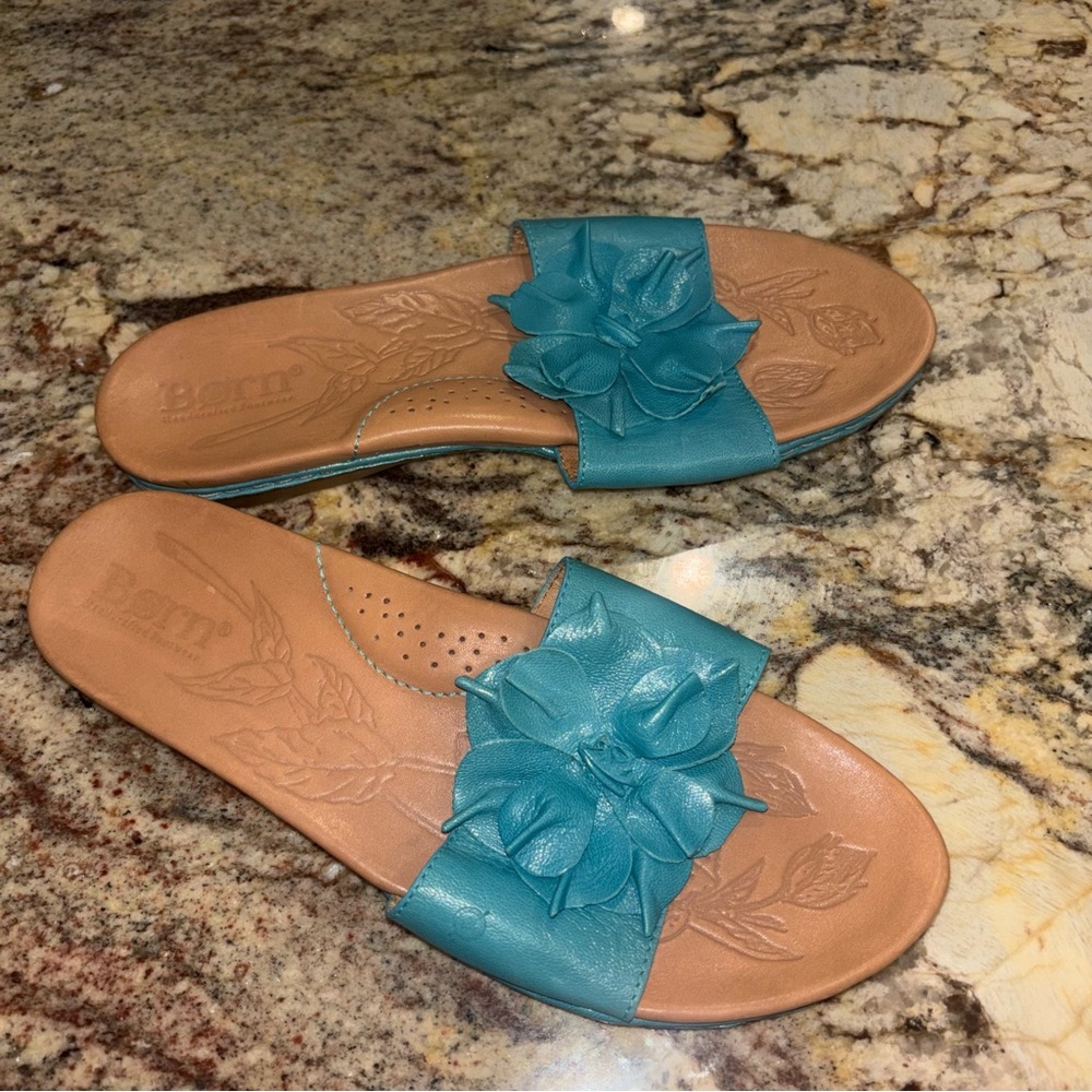 b.o.c. Teal Floral Slide Sandals - Picture 8 of 9